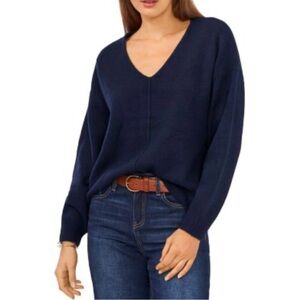 Vince Camuto Bloomingdales Navy Cozy V Neck Front Seam Sweater XXL
